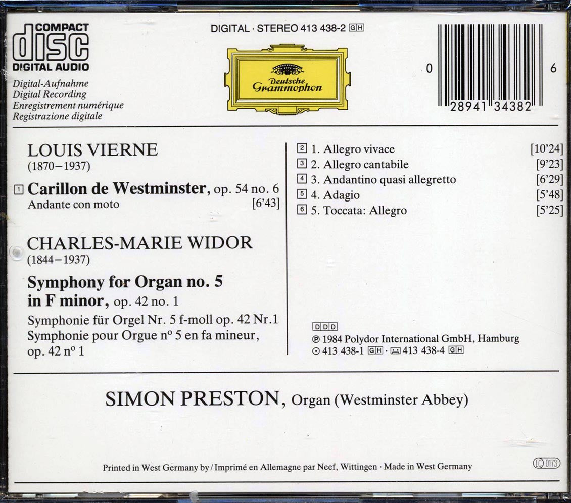 Widor, Vierne, Simon Preston - Symphony No. 5; Carillon De Westminster - CD, CD