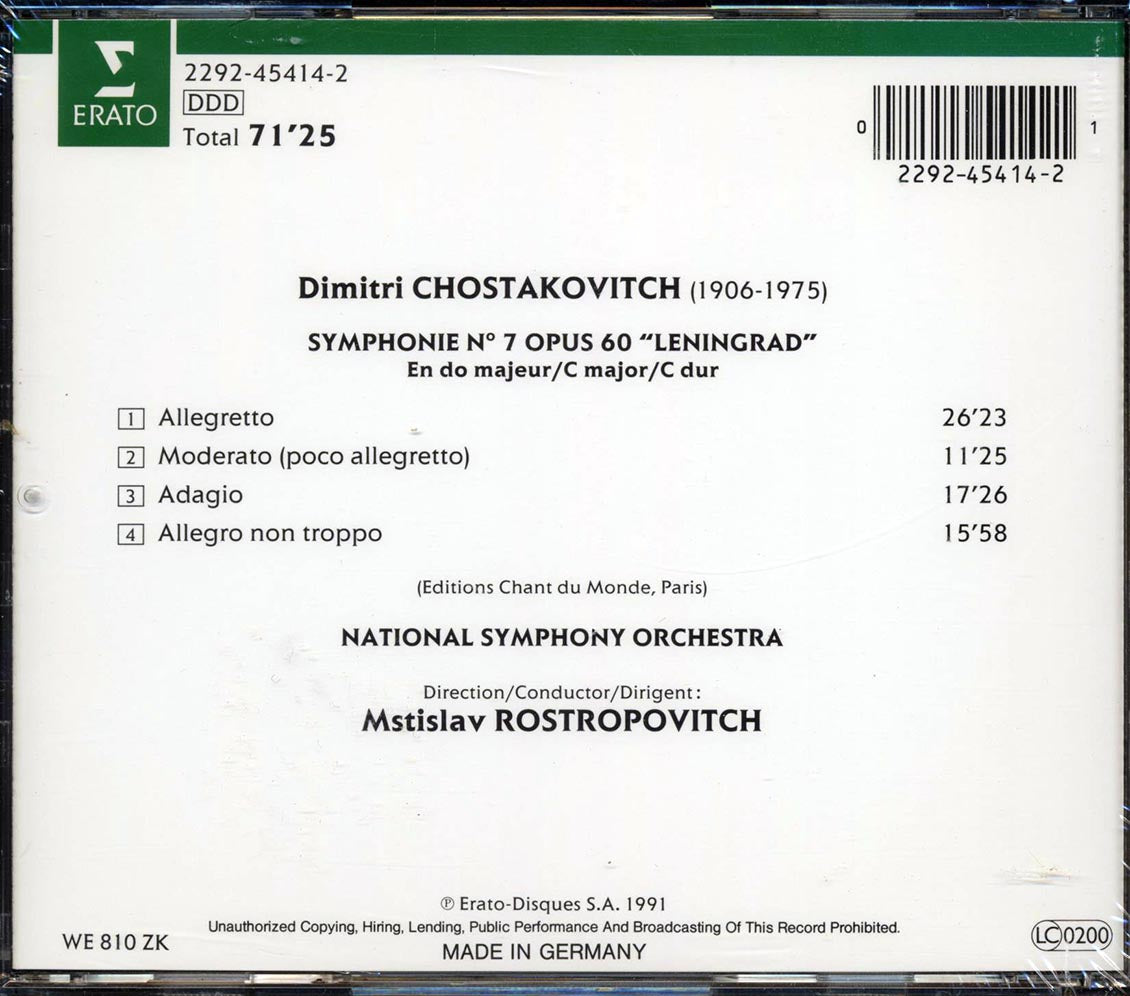 Chostakovitch, National Symphony Orchestra, Mstislav Rostropovitch - Symphonie No. 7: Lenningrad - CD, CD
