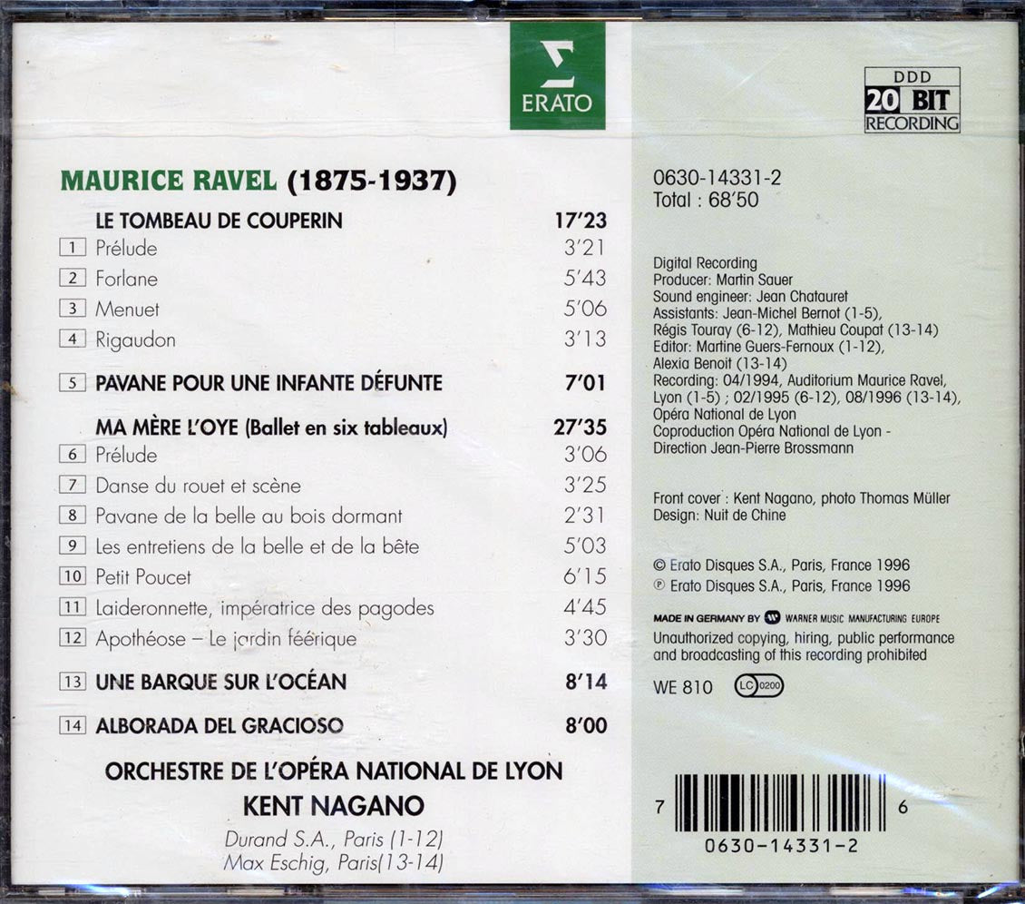 Ravel, Kent Nagano, Orchestre De L'Opera National De Lyon - Ma Mere L'Oye; Pavane Pour Une Infante Defunte; Le Tombeau De Couperin (marked/ltd stock) - CD, CD