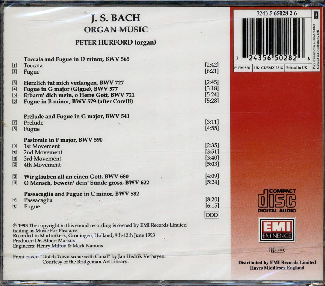Peter Hurford - Playing Organs Of Bach's Time Volume 1 - CD, CD