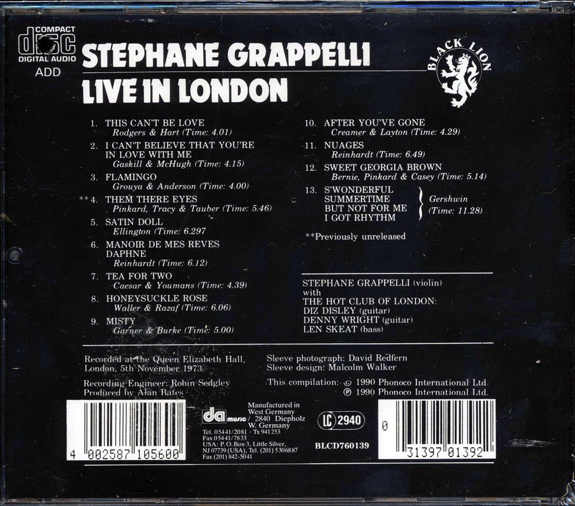 Stephane Grappelli - Live In London - CD, CD