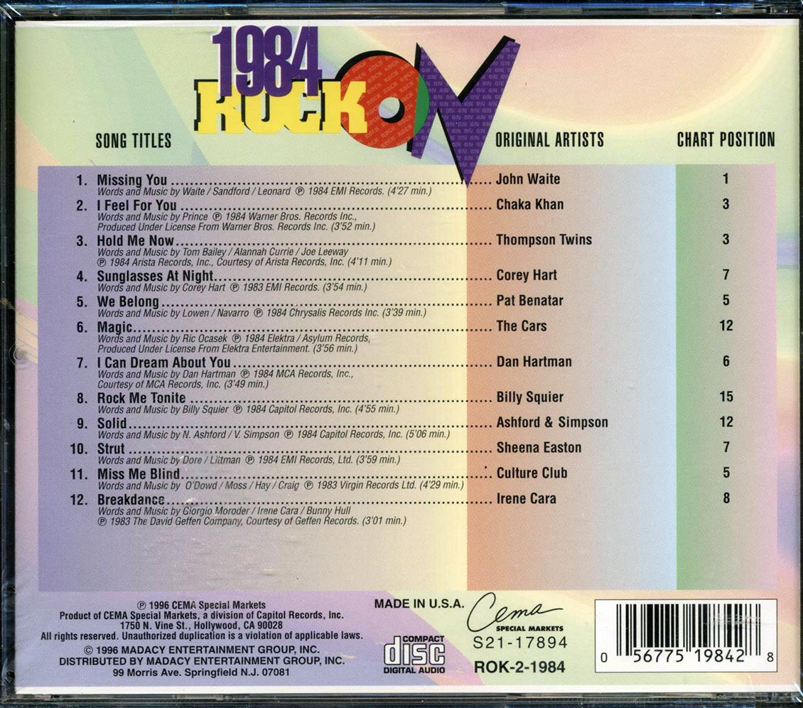 Billy Squier, The Cars, Chaka Khan, Thompson Twins, Etc. - Rock On 1984 - CD, CD