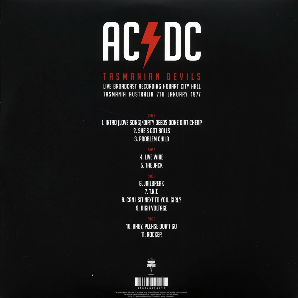 AC/DC - Tasmanian Devils: Live Broadcast Recording, Hobart City Hall, Tasmania, Australia, 7th January 1977 (2xLP) (purple vinyl) - Vinyl LP, LP