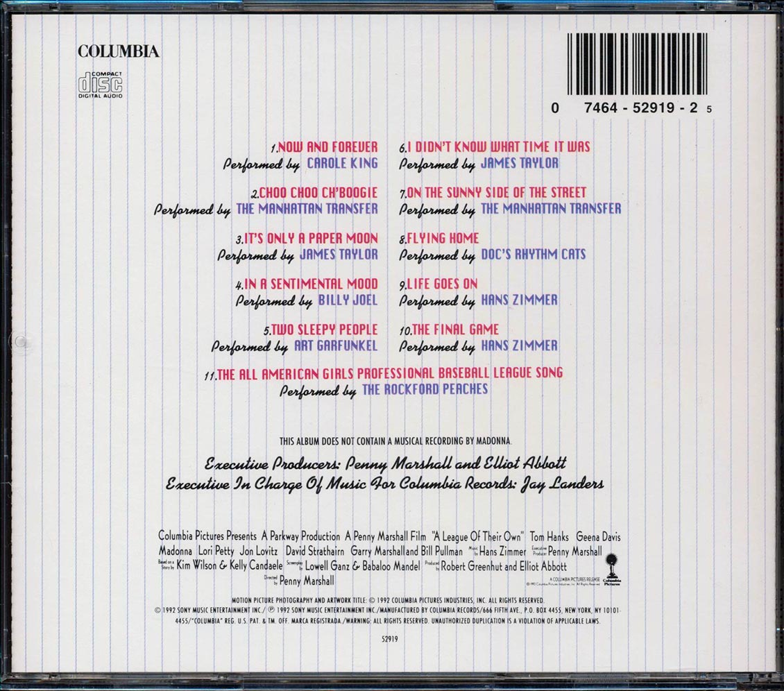 Carole King, Billy Joel, James Taylor, Etc. - A League Of Their Own: Music From The Motion Picture - CD, CD