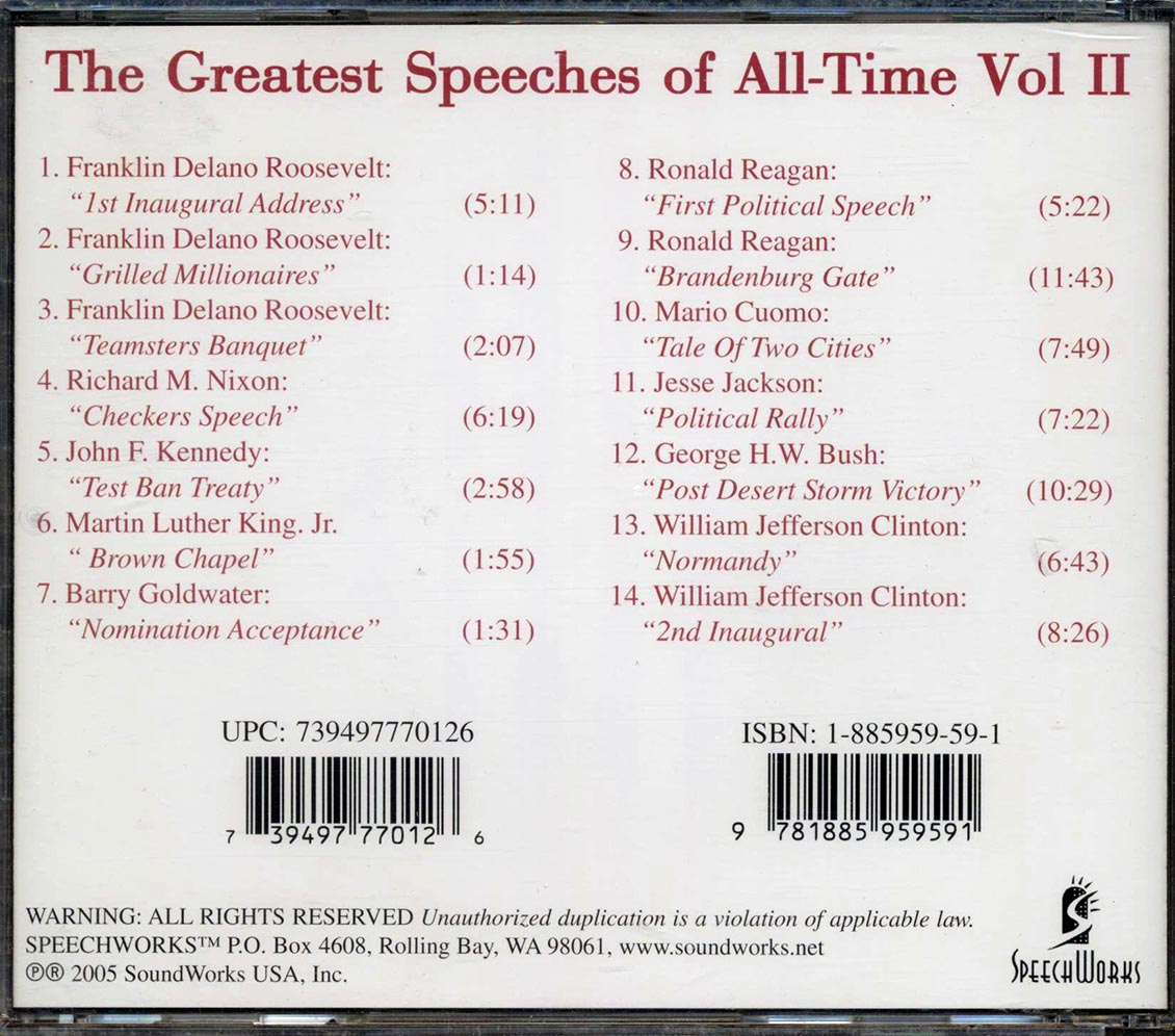 Franklin D Roosevelt, Ronald Reagan, John F Kennedy, Etc. - The Greatest Speeches Of All-Time Volume 2 - CD, CD