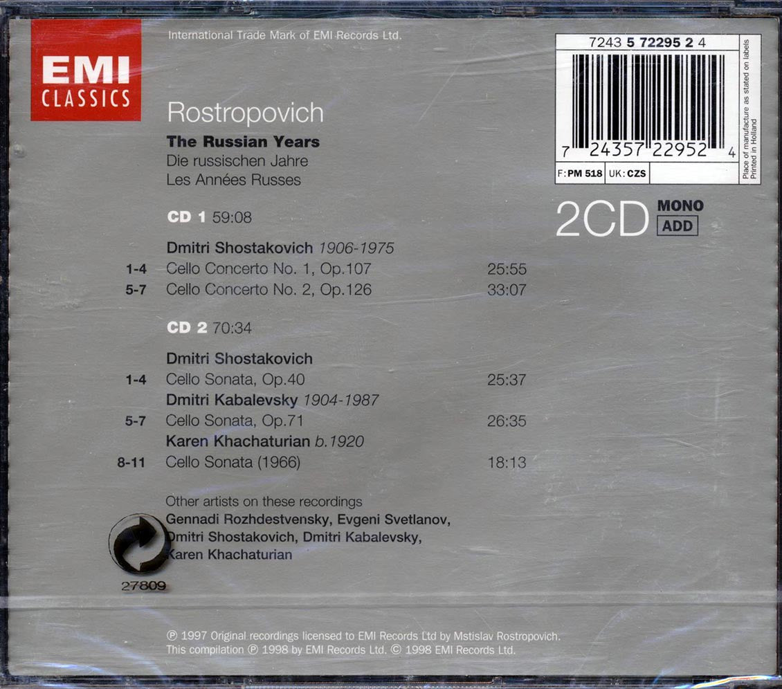 Rostropovich, Shostakovich, Kabalevsky - Shostakovich: Cello Concertos 1 & 2; Cello Sonata, Kabalevsky: Cello Sonata - CD, CD