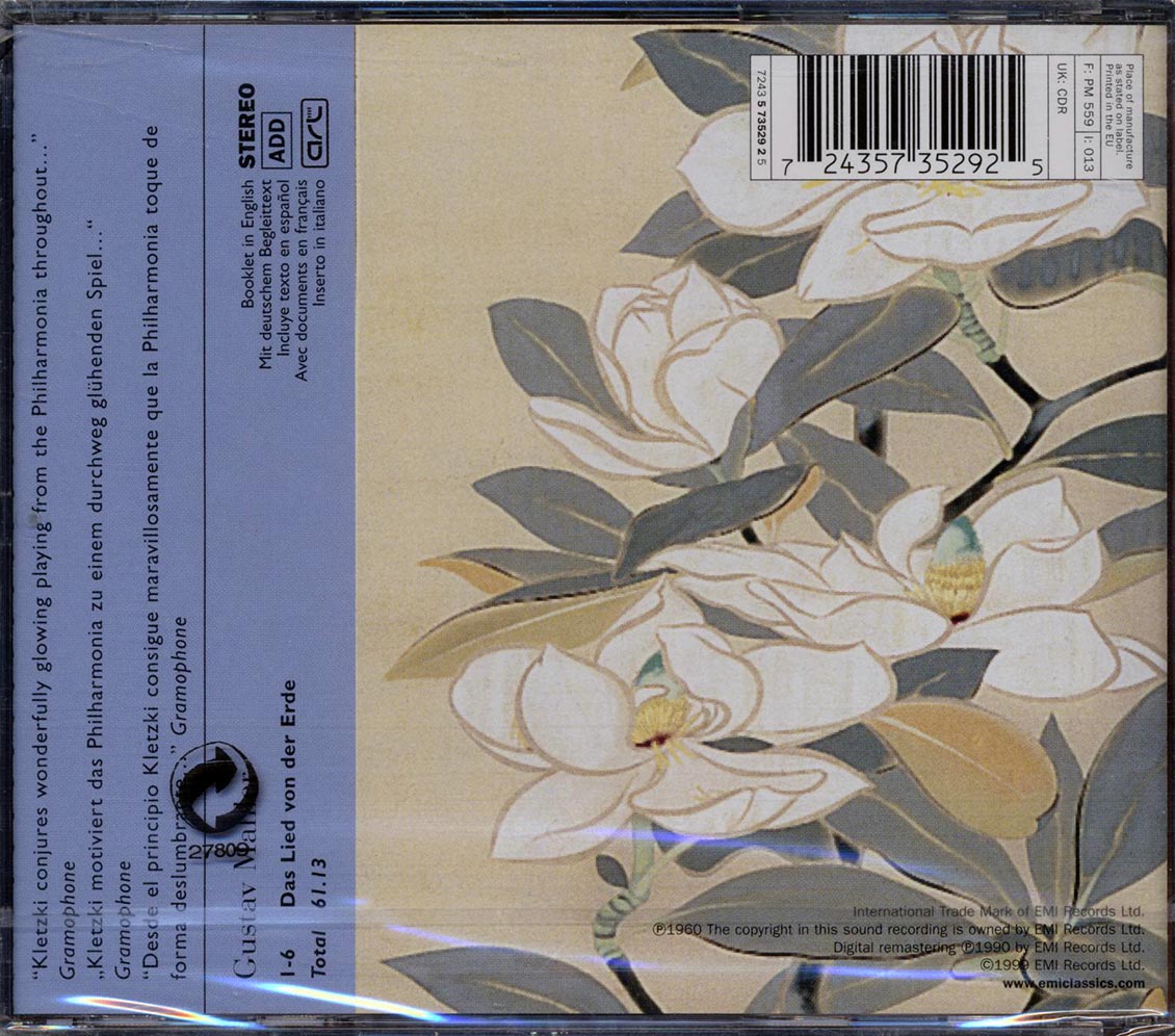 Mahler, Dietrich Fischer-Dieskau, Murray Dickie, Philarmonia Orchestra, Paul Kletzki - Das Lied Von Der Erde - CD, CD