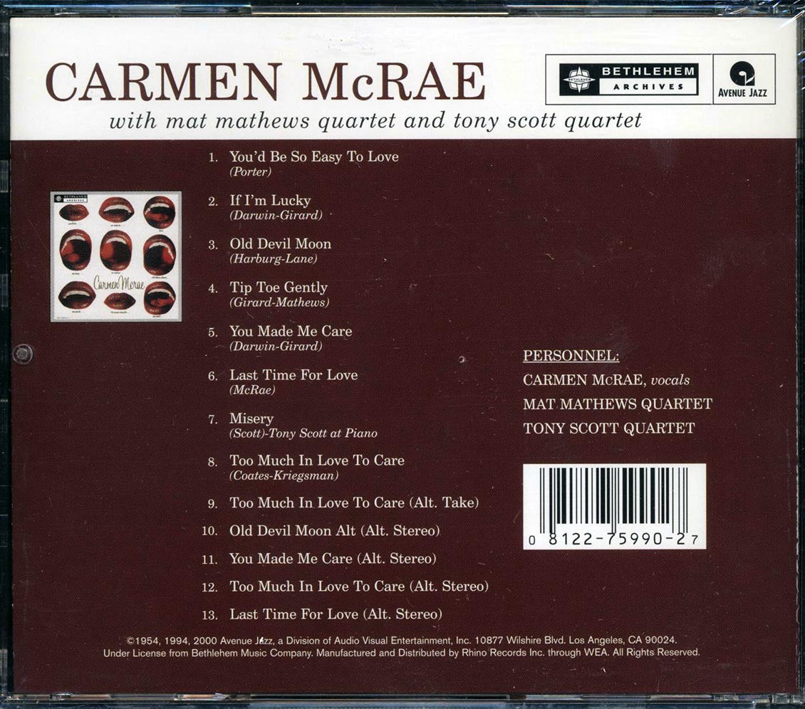 Carmen McRae, Mat Mathews Quartet, Tony Scott Quartet - Carmen McRae - CD, CD