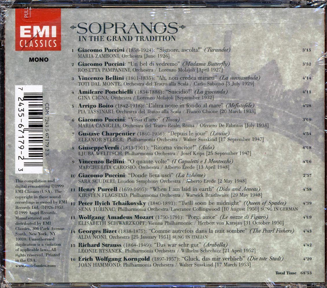 Giacomo Puccini, Vincenzo Bellini, Amilcare Ponchielli, Etc. - Sopranos In The Grand Tradition (marked/ltd stock) - CD, CD