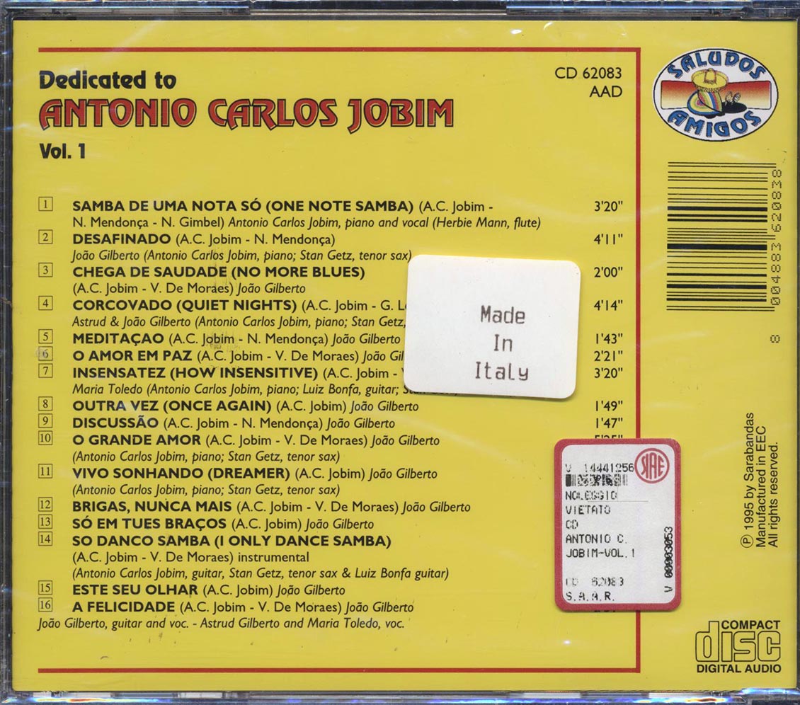 Herbie Mann, Antonio Carlos Jobim, Joao Gilberto, Etc. - Dedicated To Antonio Carlos Jobim Volume 1 - CD, CD