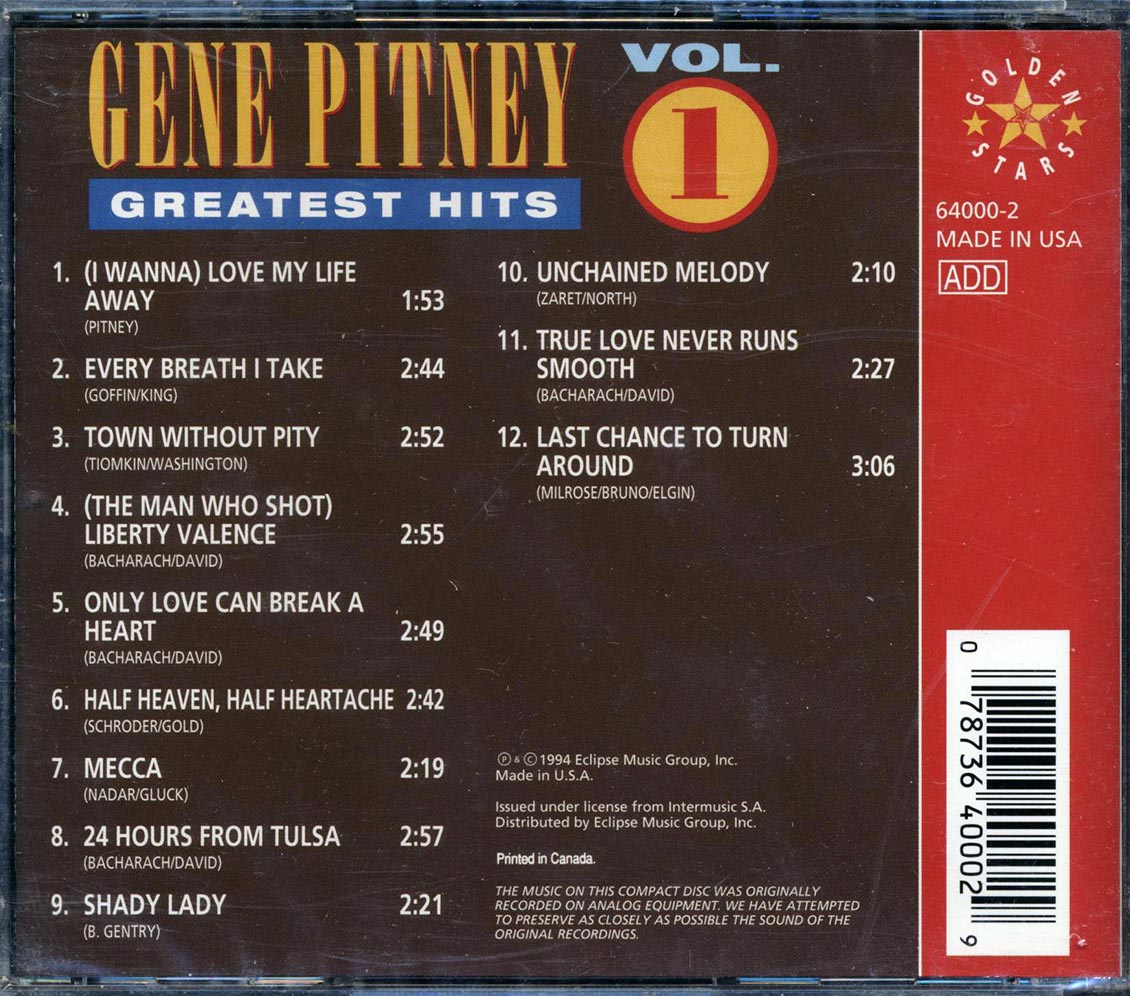 Gene Pitney - Greatest Hits Volume 1 - CD, CD