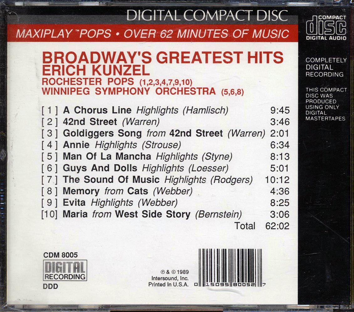 Erich Kunzel, Rochester Pops, Winnipeg Symphony Orchestra - Broadway's Greatest Hits - CD, CD