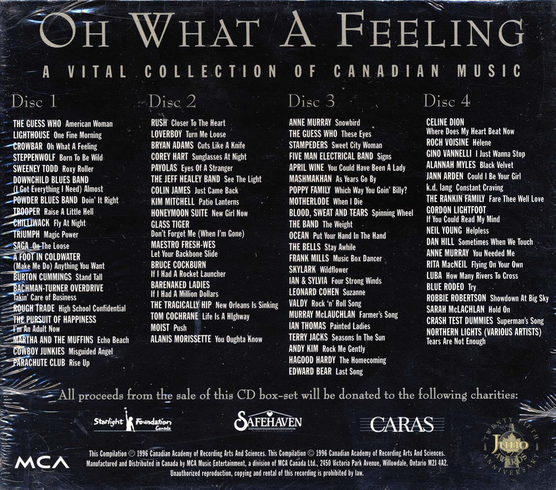 The Guess Who, Steppenwolf, Bachman Turner Overdrive, Rush, Loverboy, Etc. - Oh What A Feeling: A Vital Collection Of Canadian Music (79 tracks) (4xCD) (orig. longbox packaging) - CD, CD
