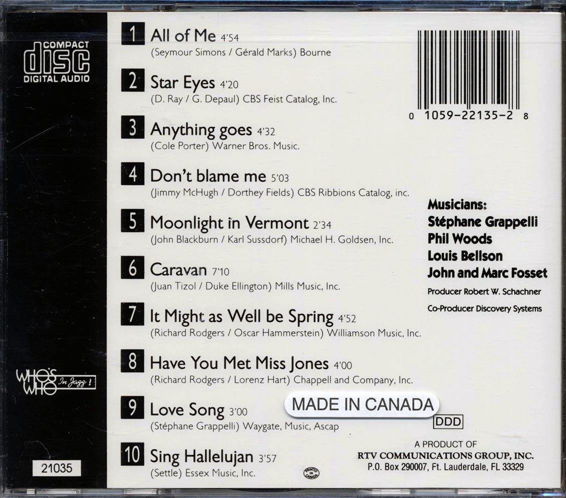 Stephane Grappelli, Phil Woods, Louis Bellson - Recorded September 22, 1987 - CD, CD