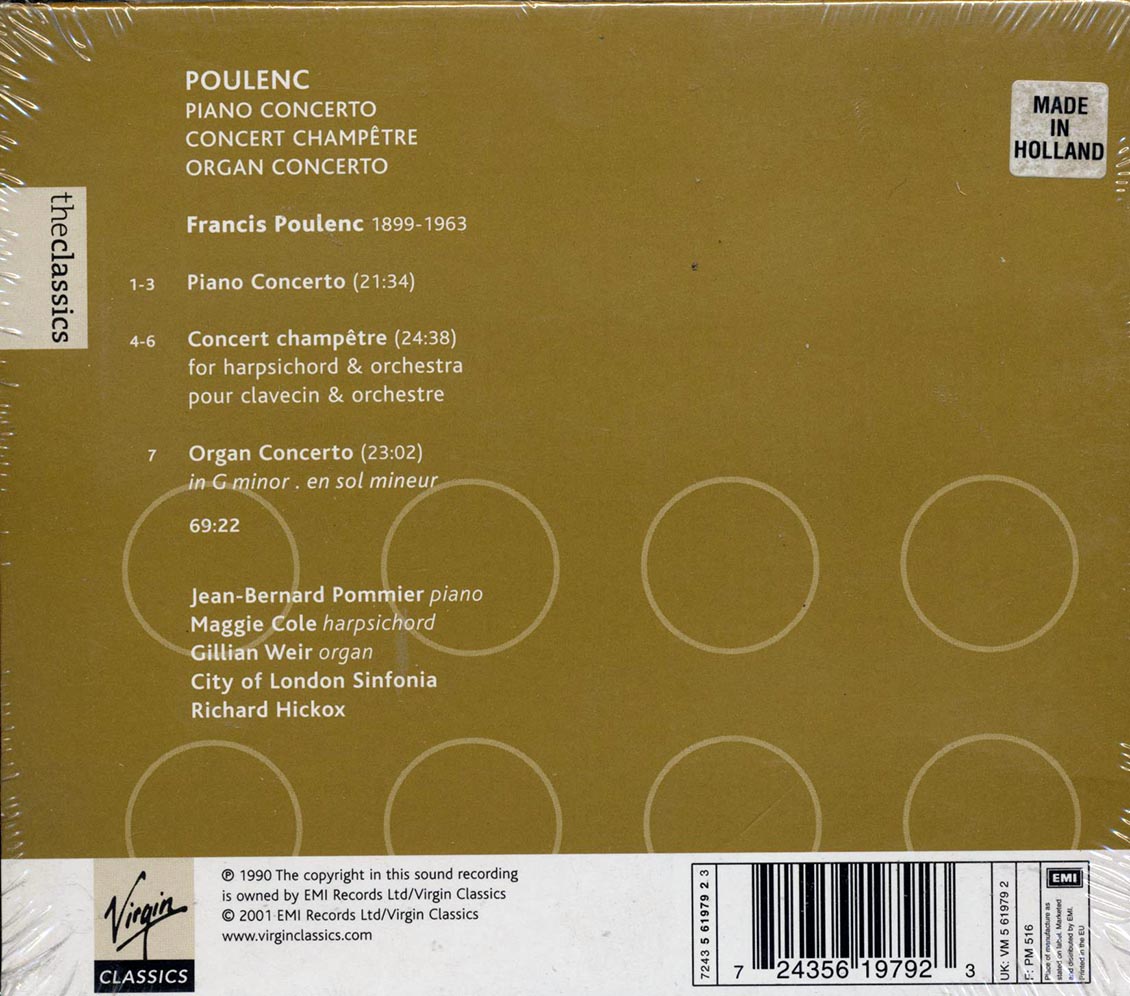 Jean-Bernard Pommier, Maggie Cole, Gillian Weir, City Of London Sinfonia - Concerto Pour Piano / Concert Champetre / Concerto Pour Orgue - CD, CD