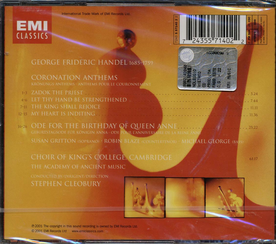 Handel, Choir Of King's College Cambridge, The Academy Of Ancient Music, Stephen Cleobury - Coronation Anthems - CD, CD