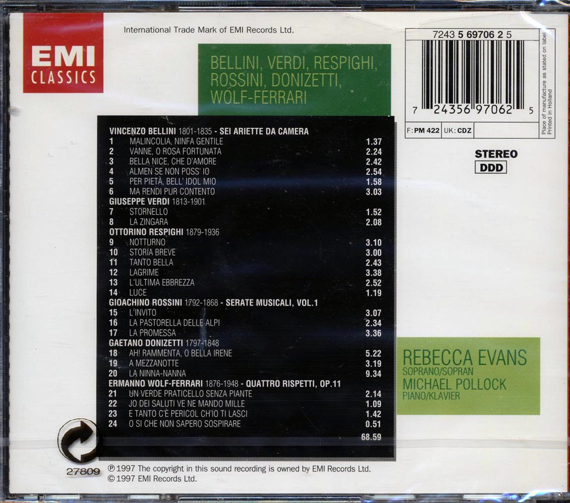 Rossini, Bellini, Verdi, Donizetti, Wolf-Ferrari, Respighi, Rebecca Evans - Songs (2xCD) - CD, CD