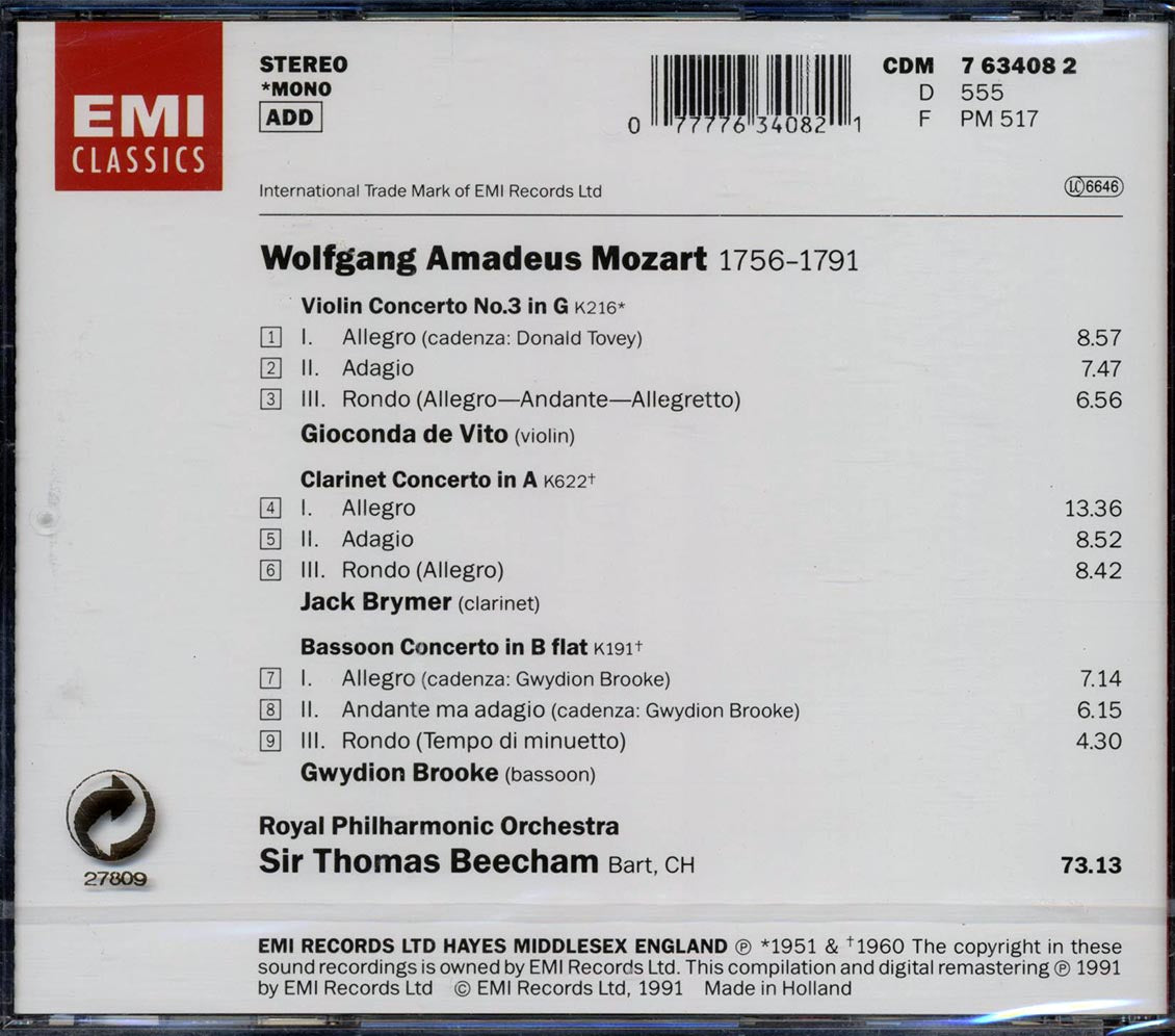 Mozart, Royal Philharmonic Orchestra, Sir Thomas Beecham - Mozart: Concertos - CD, CD