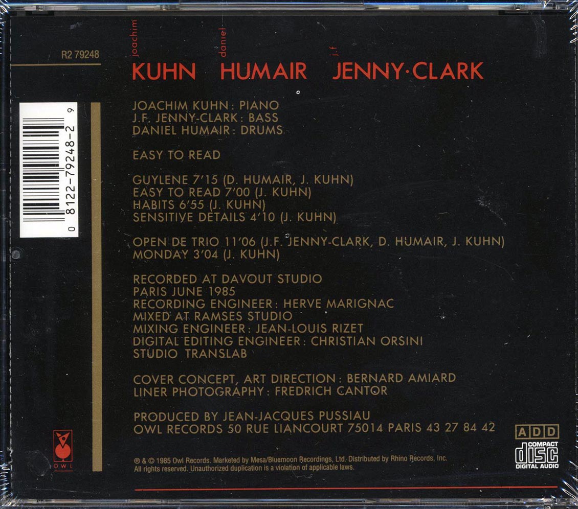 Joachim Kuhn, Daniel Humair, JF Jenny-Clark - Easy To Read (marked/ltd stock) - CD, CD