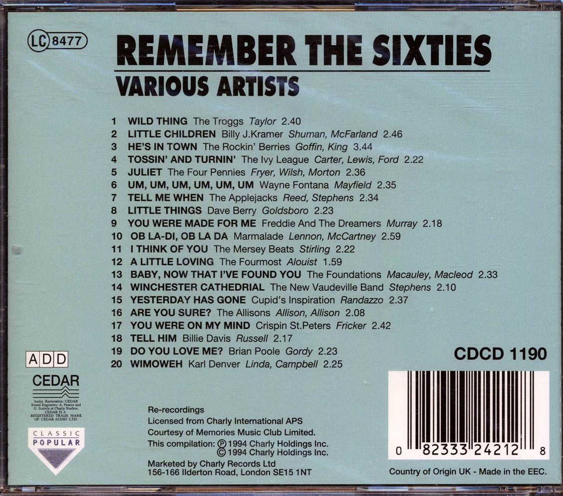 The Troggs, Billy J Kramer, The Four Pennies, Marmalade, Etc. - Remember The Sixties (20 tracks) - CD, CD