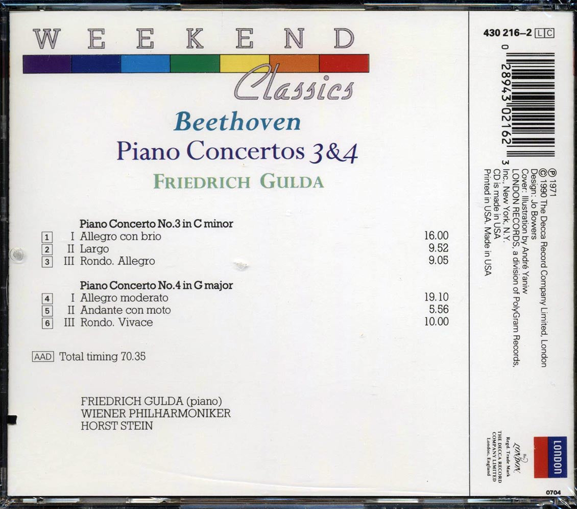 Beethoven, Friedrich Gulda - Piano Concertos 3 & 4 (marked/ltd stock) - CD, CD