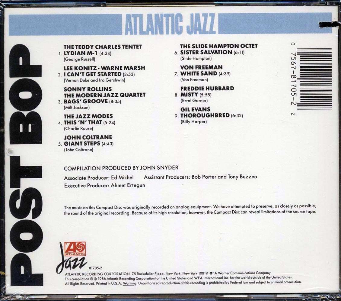 Lee Konitz, John Coltrane, Gil Evans, Etc. - Atlantic Jazz: Post Bop (marked/ltd stock) - CD, CD