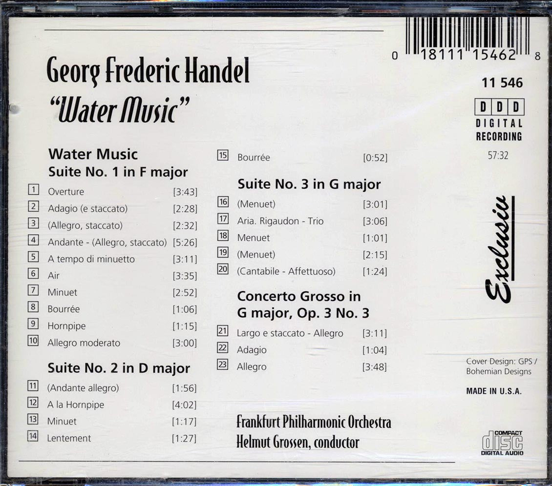 George Frederic Handel, Frankfurt Philharmonic Orchestra, Helmut Grossen - Water Music - CD, CD