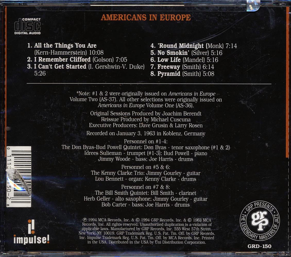 Kenny Clarke, Lou Bennett, Bud Powell, Don Byas, Etc. - Americans In Europe (marked/ltd stock) - CD, CD