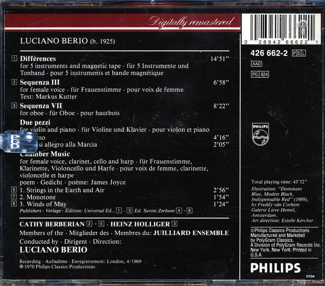 Berio - Sequenza III & VII; Differences; Due Pezzi; Chamber Music - CD, CD