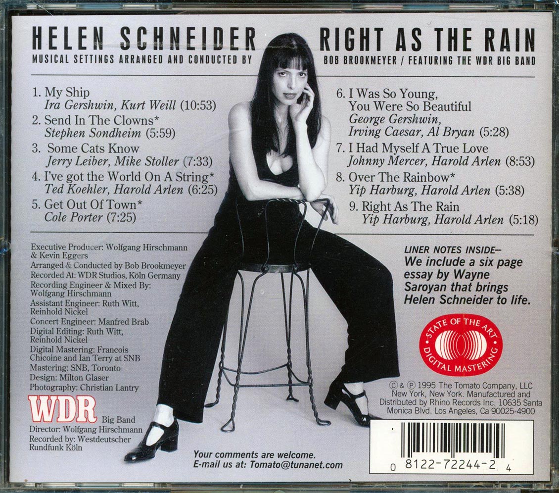 Helen Schneider  - Right As The Rain - CD, CD