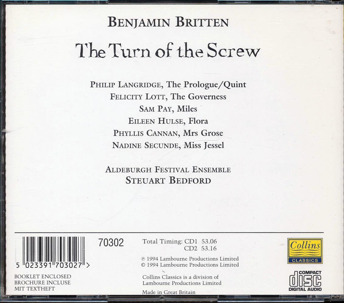 Benjamin Britten, Felicity Lott, Philip Langridge, Etc. - The Turn Of The Screw  (2xCD) - CD, CD