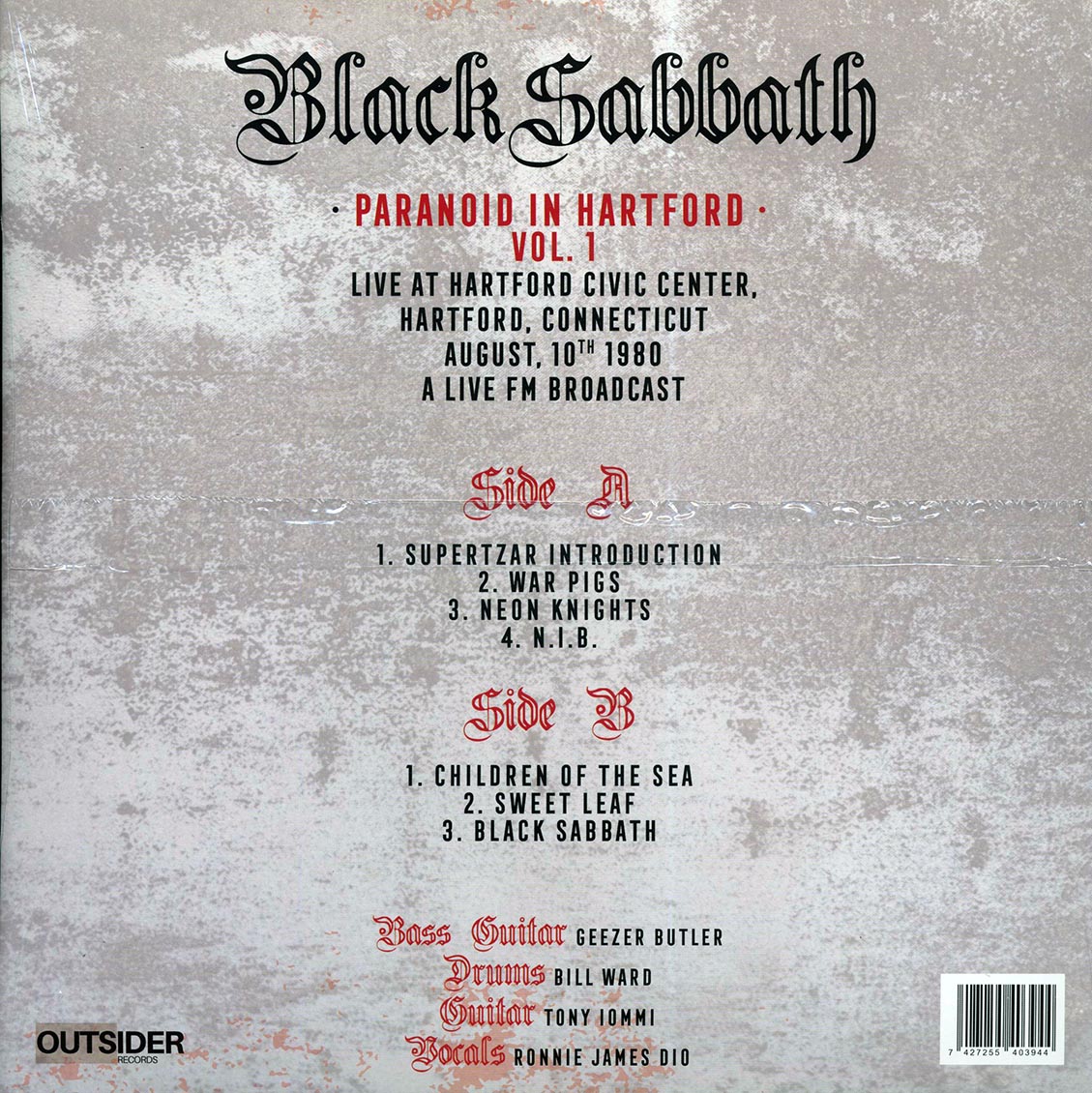 Black Sabbath - Paranoid In Hartford Volume 1: Live At Hartford Civic Center, Hartford Connecticut August 10th 1980 (red vinyl) - Vinyl LP, LP