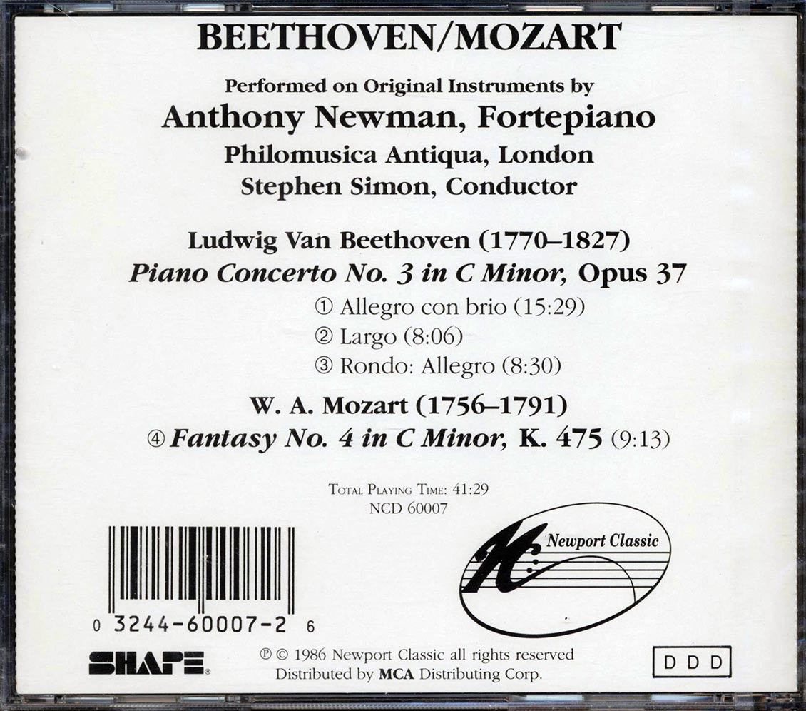 Beethoven, Mozart, Stephen Simon, Anthony Newman, Philomusica Of London - Beethoven: Piano Concerto No. 3 In C Minor / Mozart: Fantasy No. 4 In C Minor K.475 - CD, CD