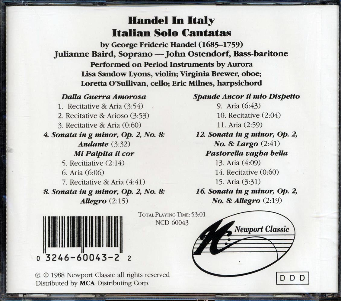 George Frideric Handel, Julianne Baird, John Ostendorf, Aurora - Handel In Italy: Italian Solo Cantatas - CD, CD