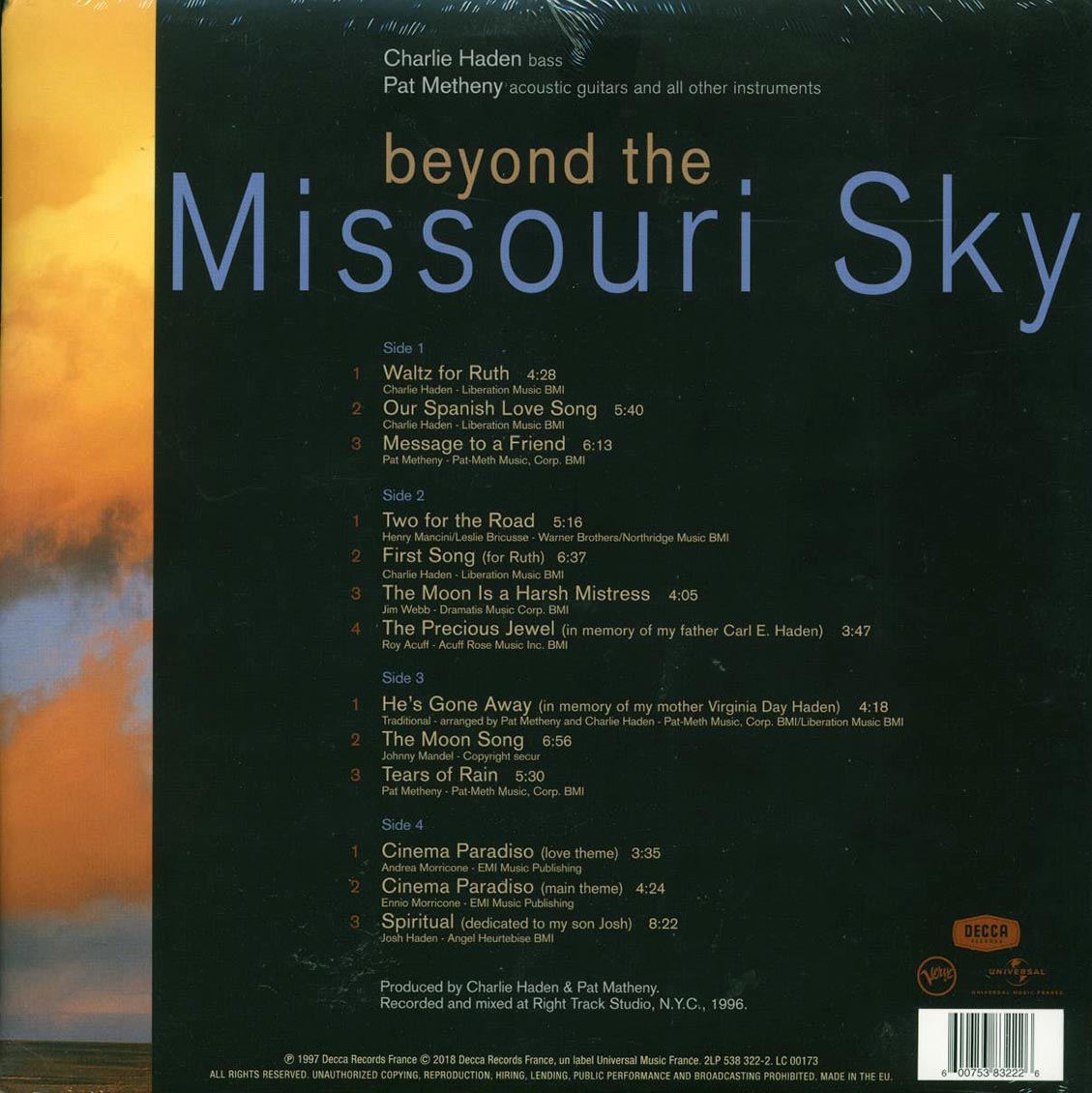 Charlie Haden, Pat Metheny - Beyond The Missouri Sky: Short Stories (2xLP) - Vinyl LP, LP