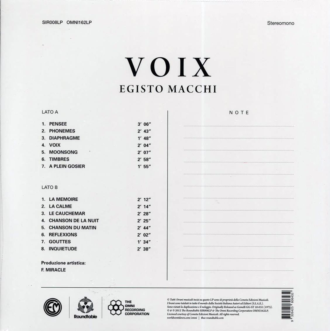 Egisto Macchi - Voix (ltd. 500 copies made) (remastered) - Vinyl LP, LP