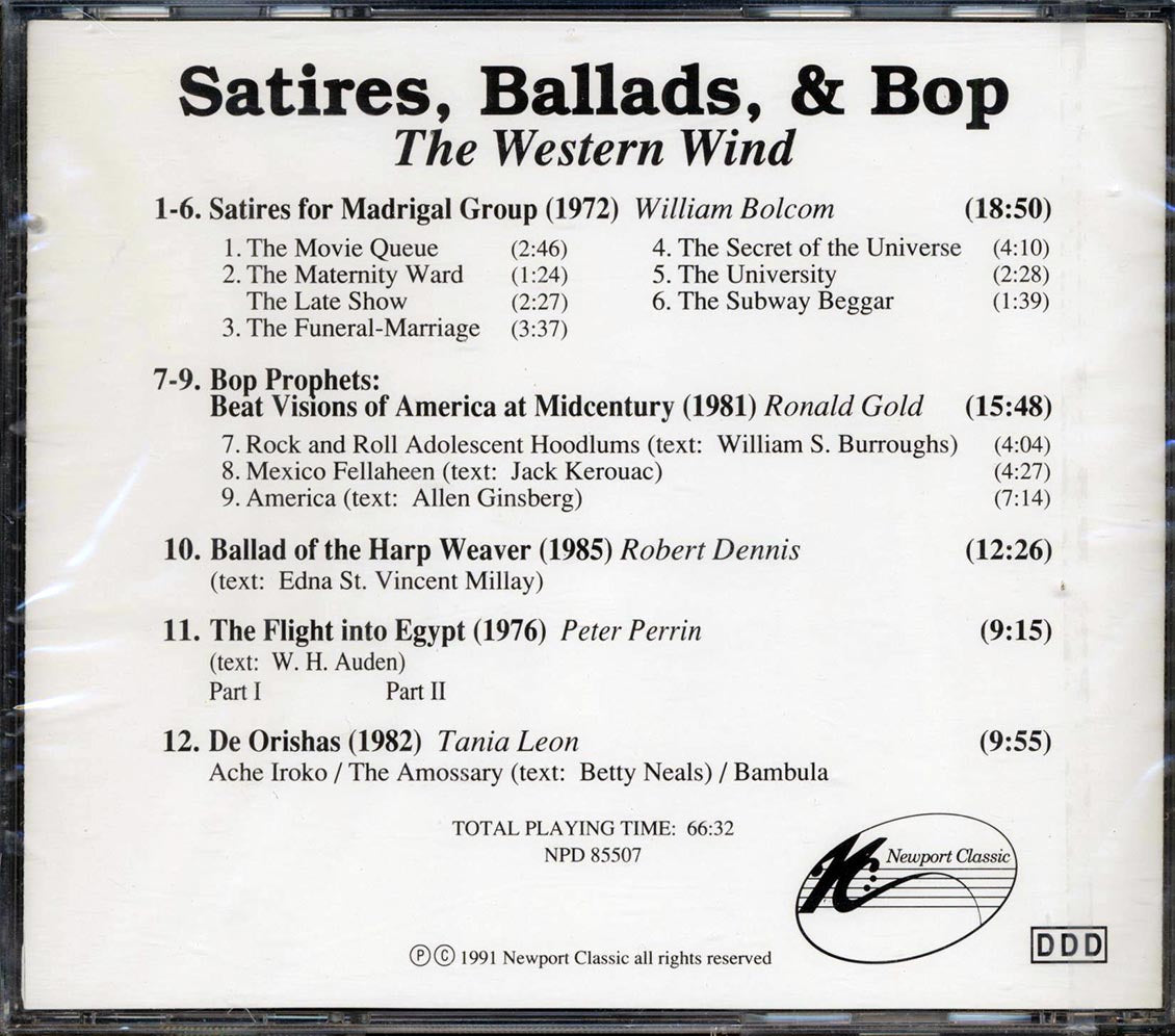 William Bolcom, Ronald Gold, Robert Dennis, Peter Perrin, Tania Leon, The Western Wind Vocal Ensemble - Satires, Ballads & Bop - CD, CD