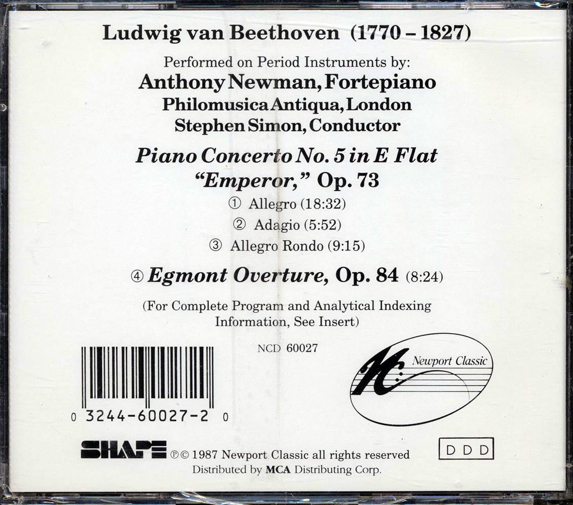 Beethoven, Anthony Newman - Piano Concerto No. 5 In E Flat, Emperor, Op. 72, Egmont Overature, Op. 84 - CD, CD