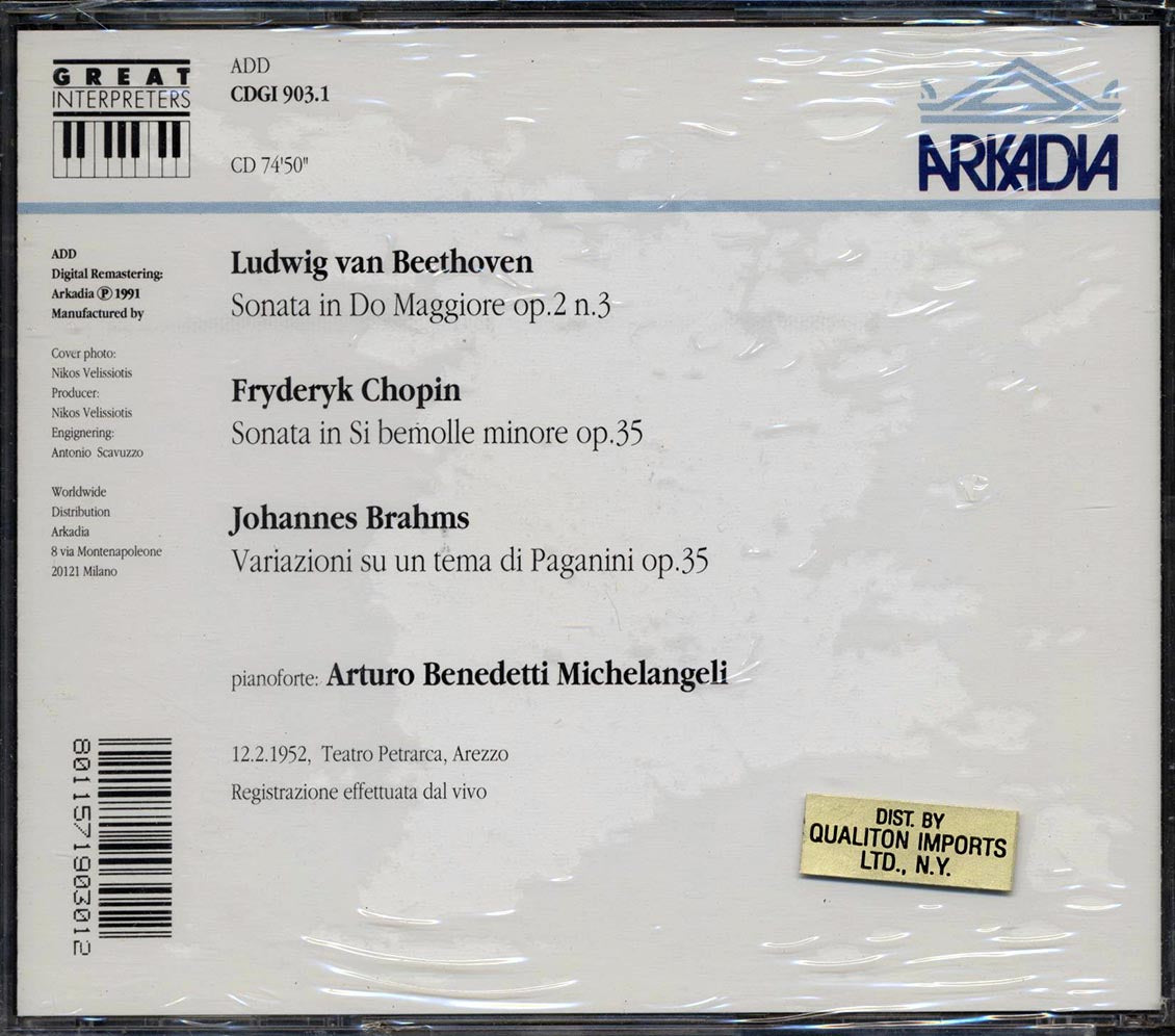 Arturo Benedetti, Michelangeli, Beethoven, Chopin, Brahms - Arezzo 1952 - CD, CD
