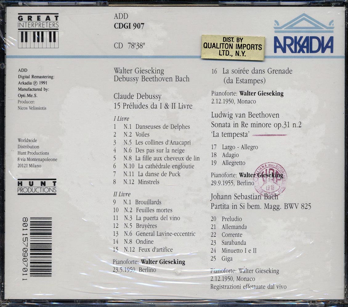 Walter Gieseking, Claude Debussy, Beethoven, Bach - 15 Preludes, La Soiree Dans Grenade, Etc. - CD, CD