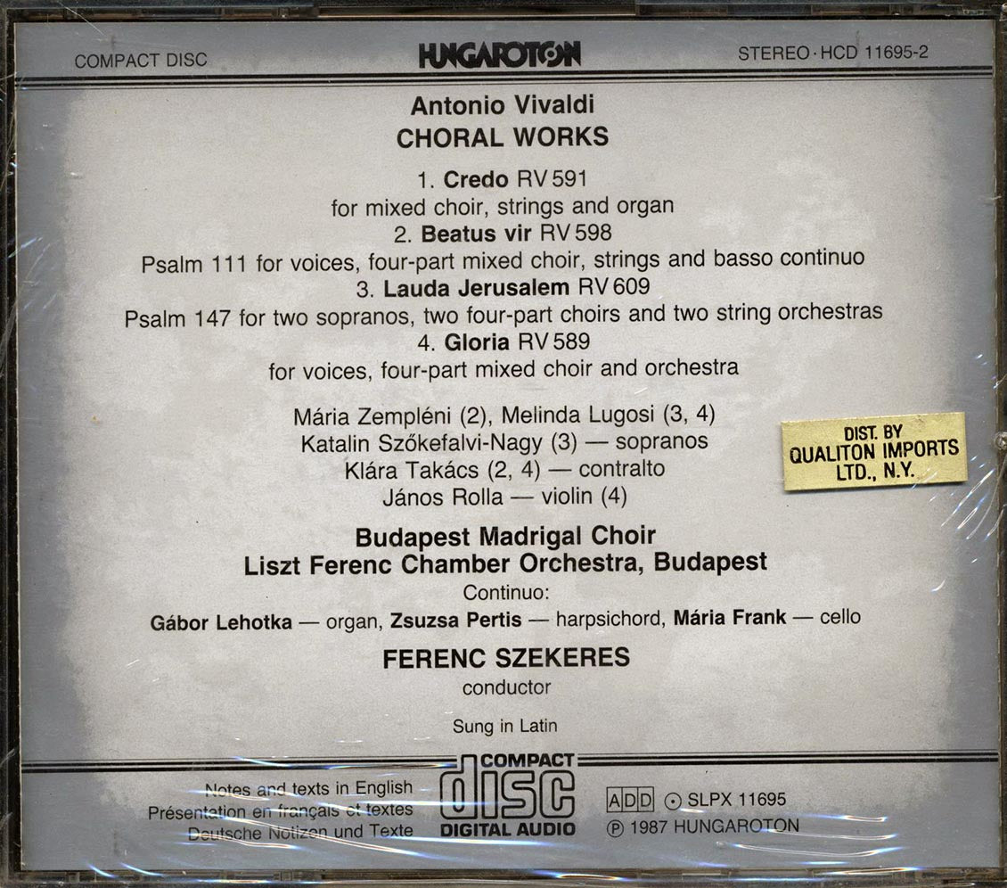 Vivaldi, Budapest Madrigal Choir, Liszt Ferenc Chamber Orchestra, Ferenc Szekeres - Choral Works - CD, CD