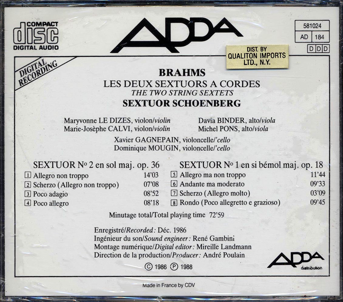 Sextour Schoenberg, Brahms - Brahms: Les Deux Sextours A Code - CD, CD