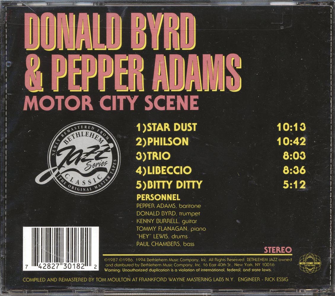 Donald Byrd, Pepper Adams - Motor City Scene (remastered) - CD, CD