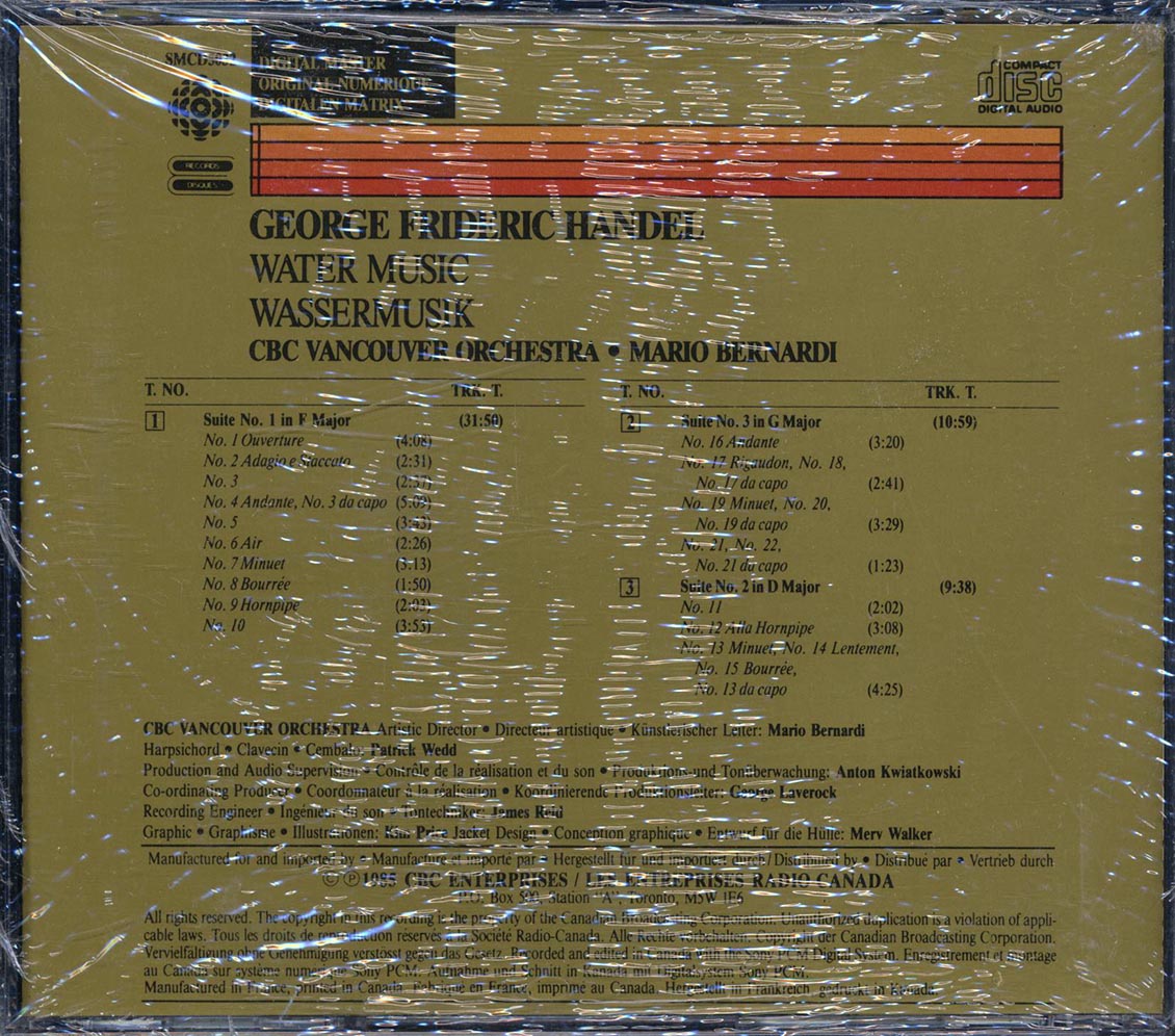 Georg Friedrich Handel, Mario Bernardi, CBC Vancouver Orchestra - Water Music - CD, CD