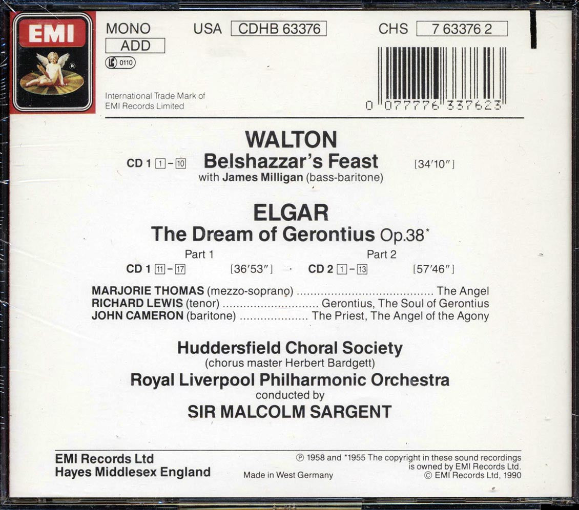 Elgar, Richard Lewis, Marjorie Thomas, John Cameron, Walton, Royal Liverpool Philharmonic Orchestra, Etc. - Belshazzar's Feast, The Dream Of Gerontius (30 tracks) (2xCD) - CD, CD