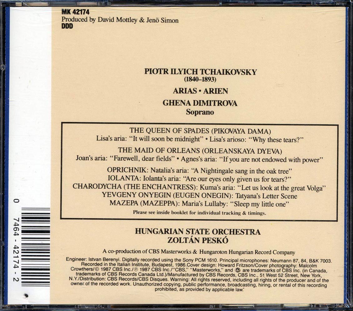 Tchaikovsky, Ghena Dimitrova, Hungarian State Orchestra, Zoltan Pesko - Arias - CD, CD