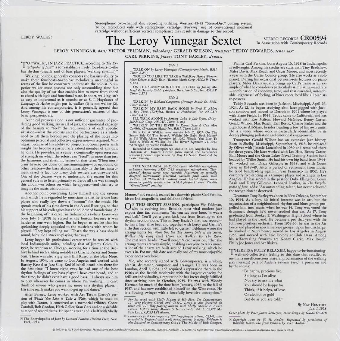 The Leroy Vinnegar Sextet - Leroy Walks! (180g) - Vinyl LP, LP