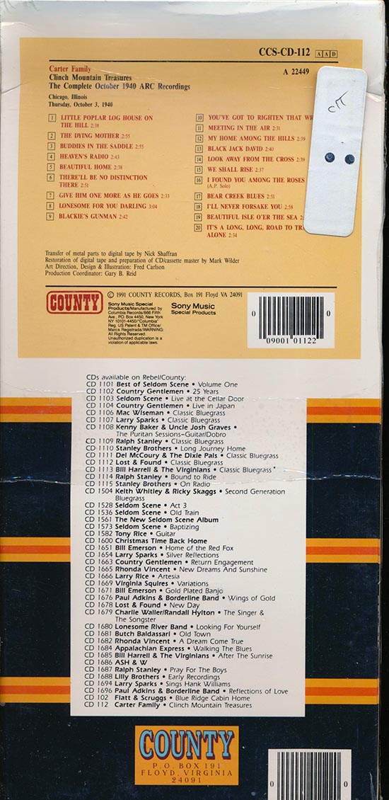 Carter Family - Clinch Mountain Treasures (orig. longbox packaging) - CD, CD