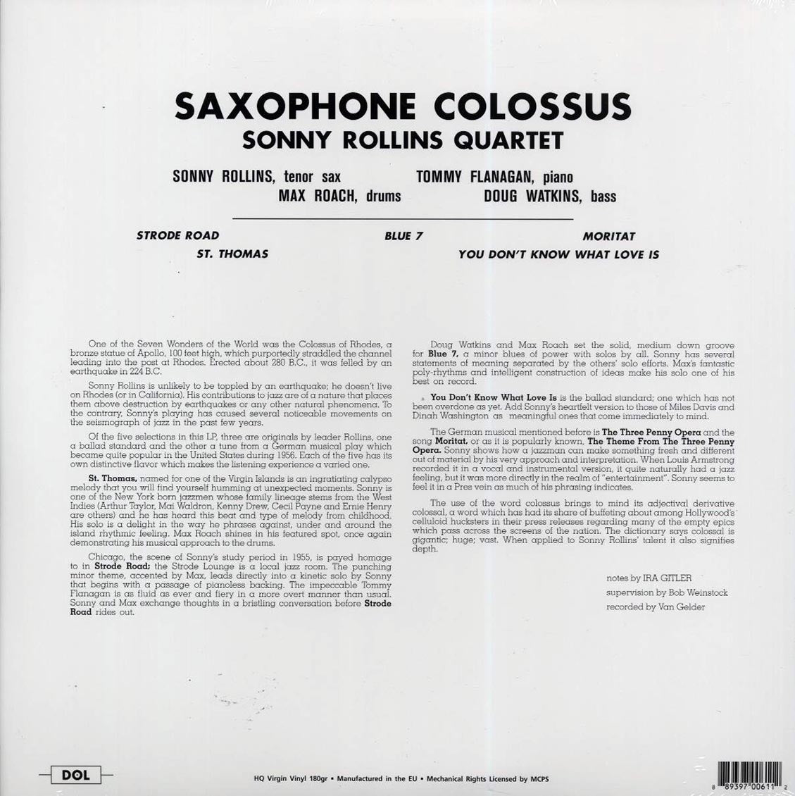 Sonny Rollins - Saxophone Colossus (180g) (blue vinyl) - Vinyl LP, LP
