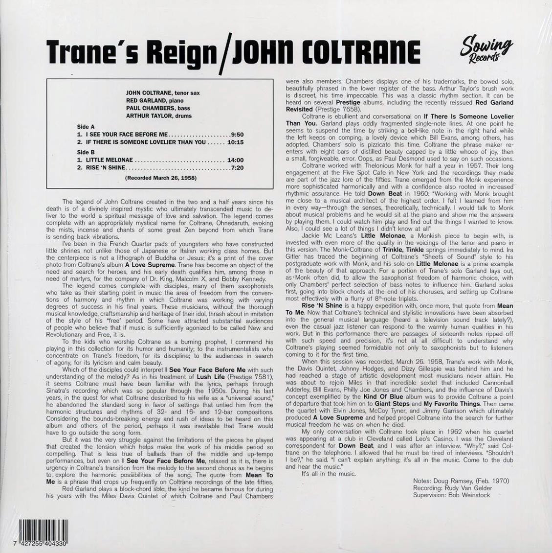 John Coltrane - Trane's Reign (clear vinyl) - Vinyl LP, LP